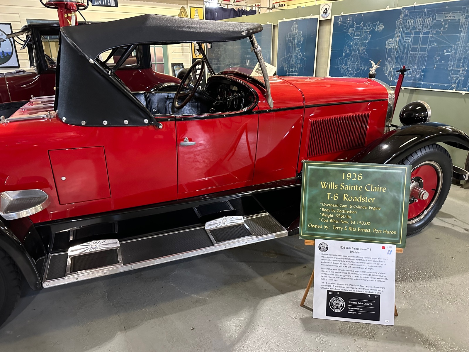 1926 Wills Ste. Claire T-6 Roadster in Red and Black, side 3/4