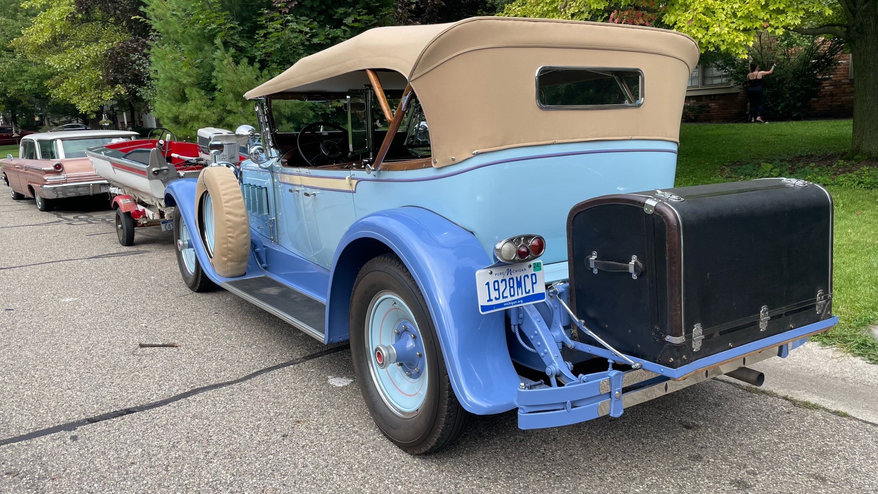 1928 Packard Eight 443 Phaeton in Blue, Rear 3/4 View