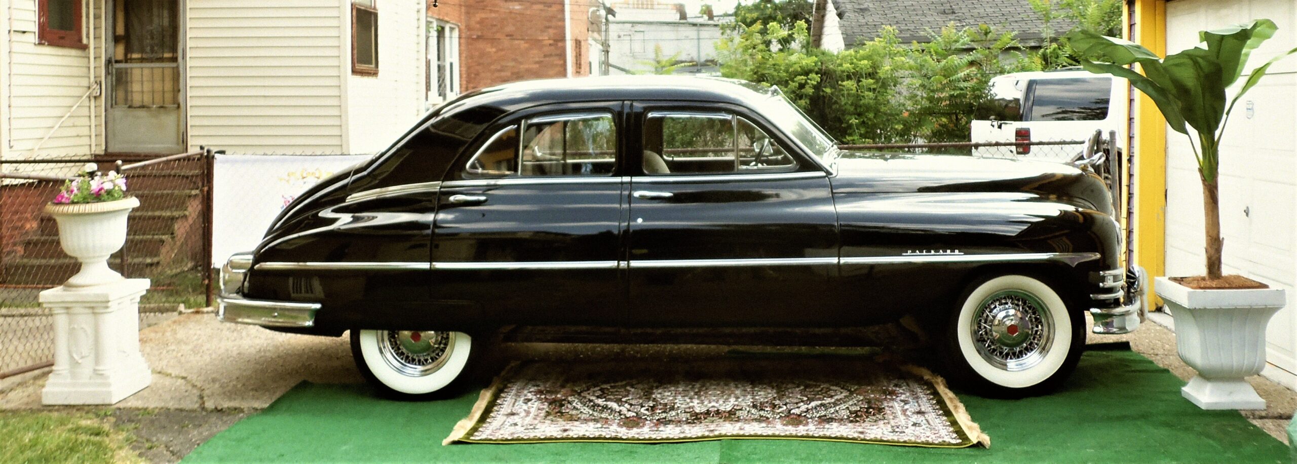 The Contessa, a 1949 Packard Eight Deluxe Touring Sedan with a Chevrolet 350 V-8 engine, currently undergoing restoration.