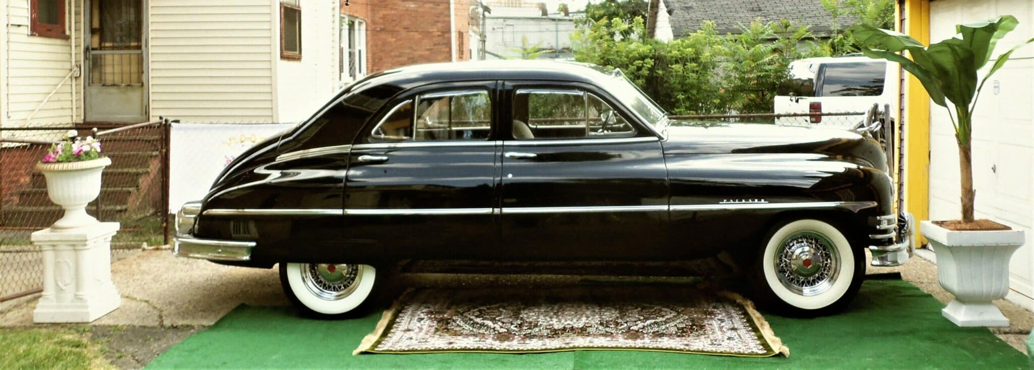 The Contessa, a 1949 Packard Eight Deluxe Touring Sedan with a Chevrolet 350 V-8 engine, currently undergoing restoration.